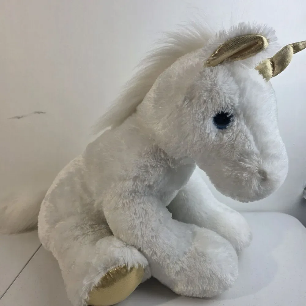 Aurora Large Unicorn Plush White Gold Magical Fluffy Soft Toy Sitting 21” Tall